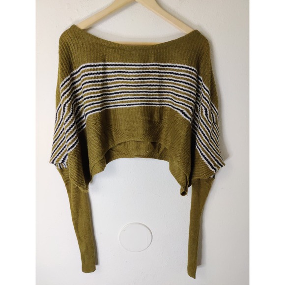 3/$20 Urban Outfitters Green Striped Long Sleeve Cropped Acrylic Sweater L - Picture 2 of 9